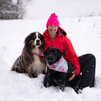 kate and her two dogs in the snow.