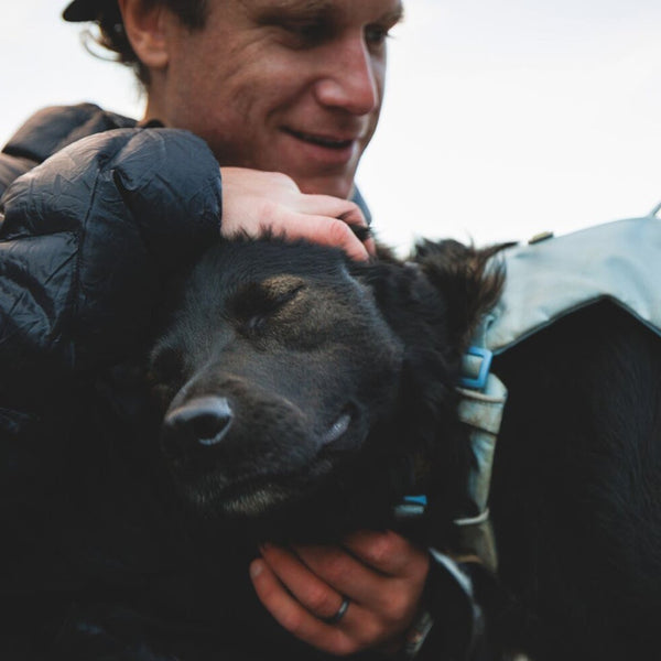 Alex pets Raya's head