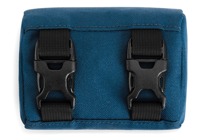 Two buckles on back of guide dog pouch.